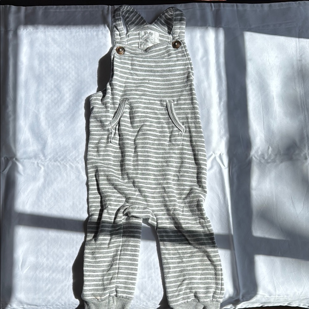 Little Sleepies Gray and White Striped Overalls